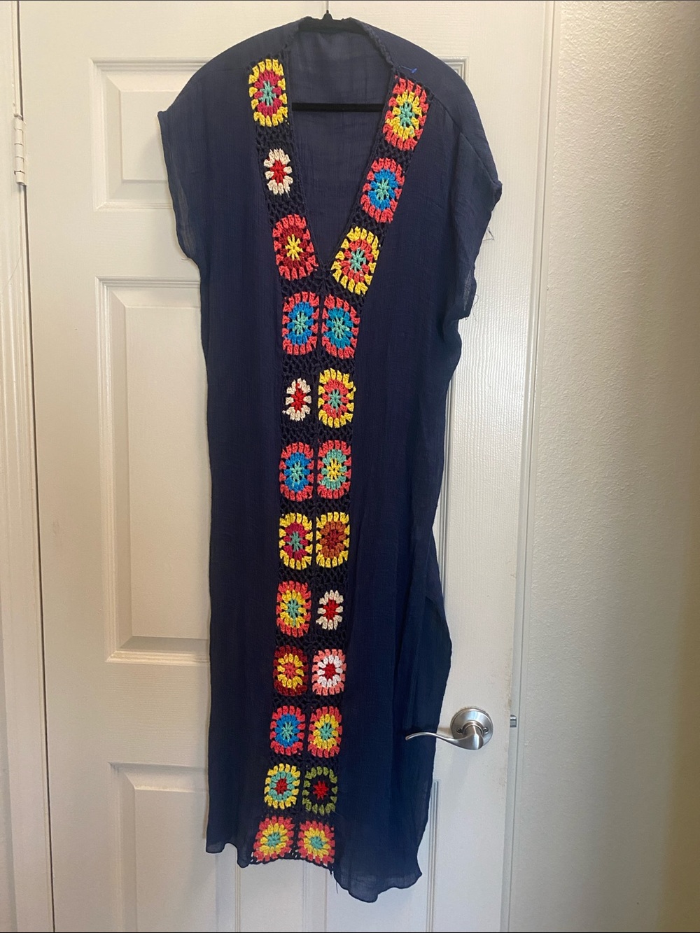 Colorful flower dark blue long maxi dress